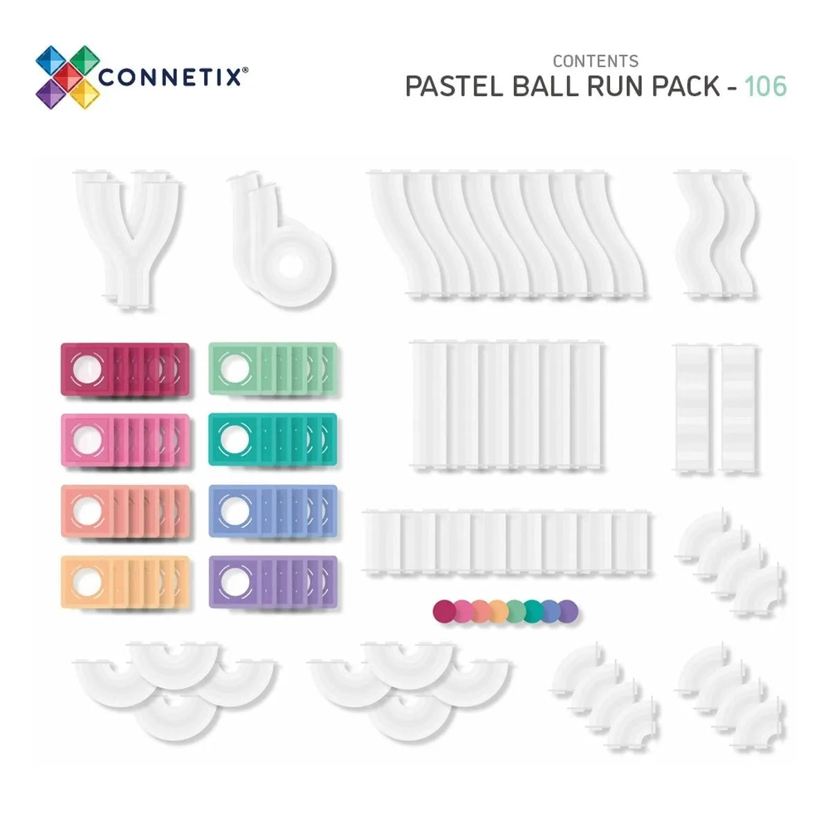 CONNETIX Magnetbausteine Kugelbahn Pastel Ball Run Pack - 106 Teile - Nook' d' Mel - Kinder Concept Store
