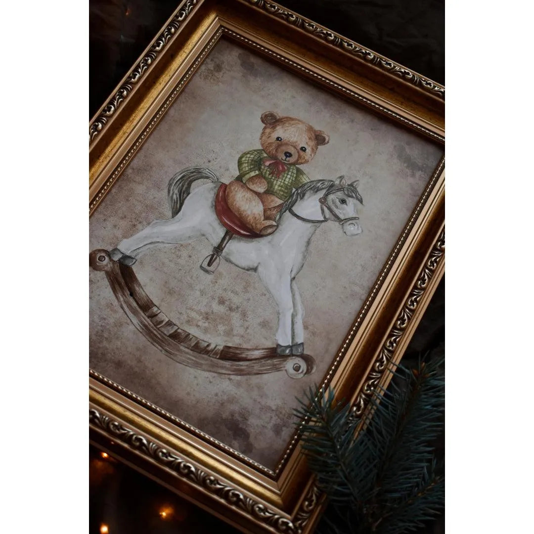 Kinderposter Bär auf Schaukelpferd - A4
